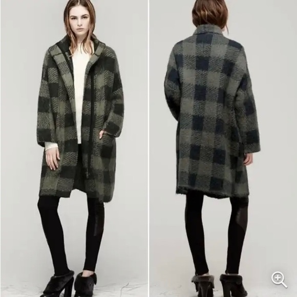 Rag and Bone Cammie Sweater Coat Green Black Plaid XXS/S - Picture 3 of 9